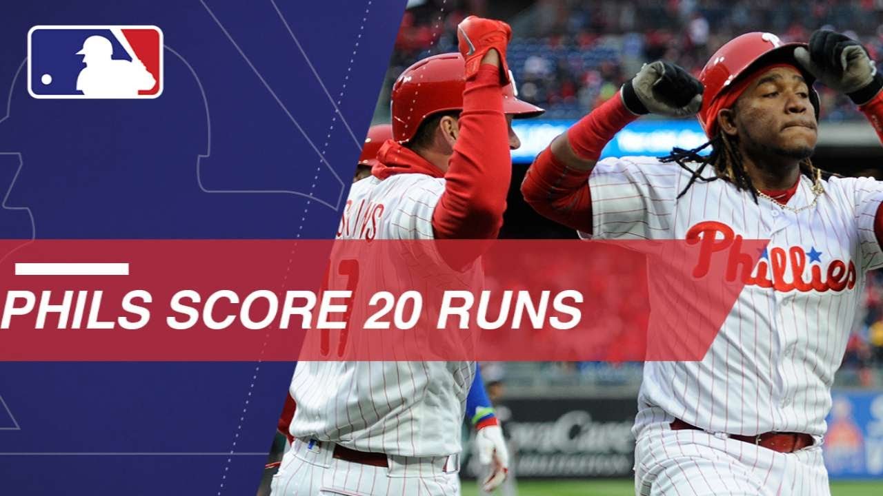 The Phillies crush two grand slams and score 20 runs to blow out